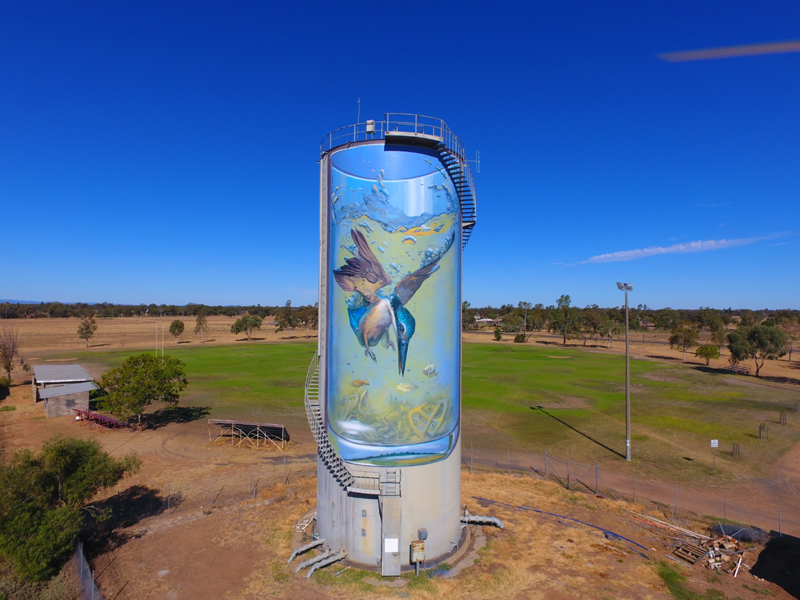 kingfisher water tower mural - silo art trail Gulargambone, NSW